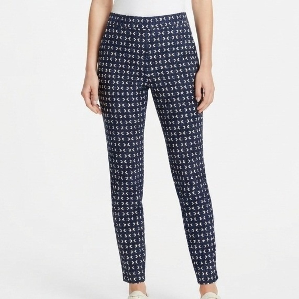 H&M Ankle Pants Womens 10 Blue Geometric Side Zip Stretch Tapered Trousers
